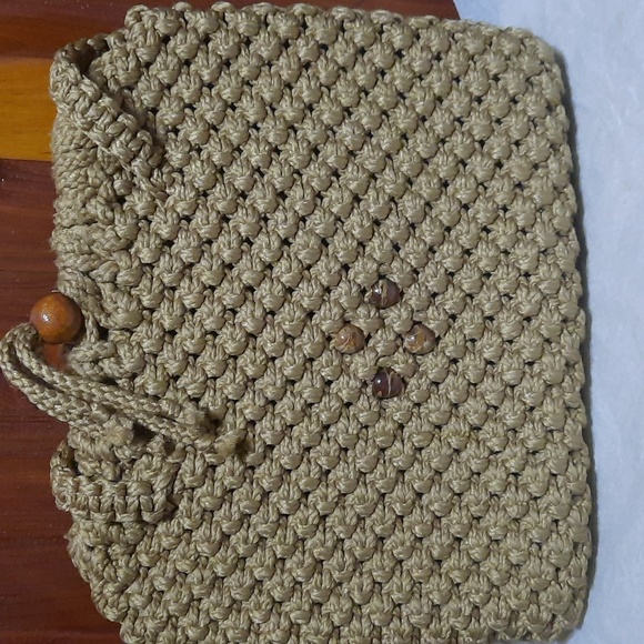 Vintage. draw string macrame purse - Picture 3 of 11
